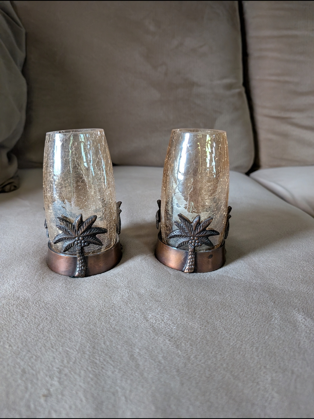 Decorative Palm Tree Glass Votive Candle Holders - Amber